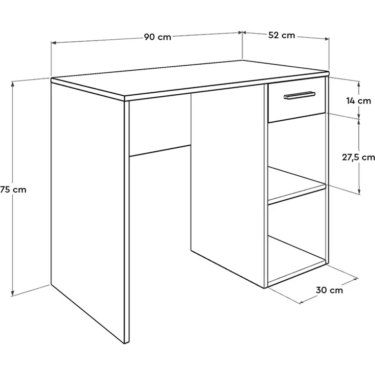 Modern Study Desk, White, 90 x 75 x 52 cm | 100% Melamine Coated Particle Board, 16 mm Thick | 1 Drawer, Multiple Shelves, Wall-Mountable, Stylish & Functional – Bild 3