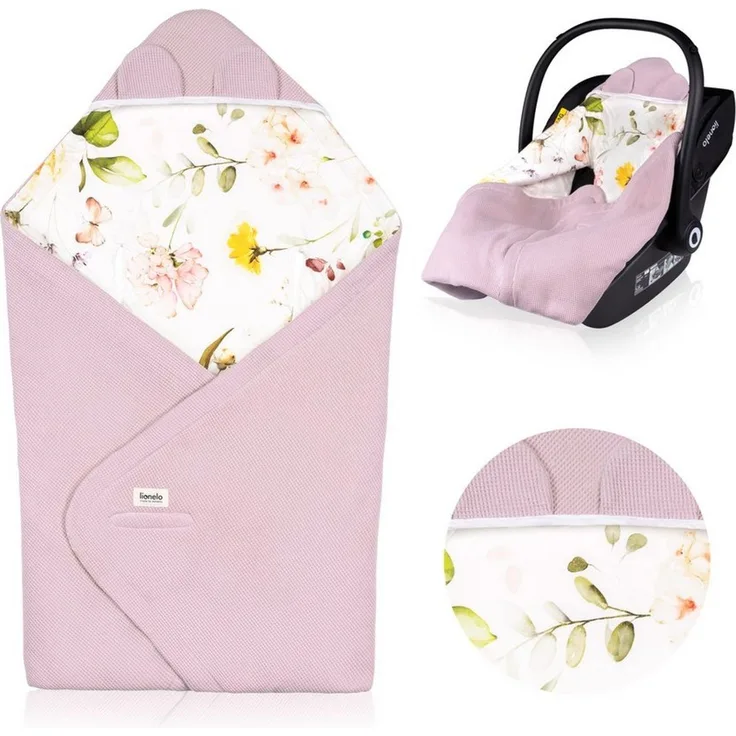 Lionelo TRAVEL Swaddle Blanket Warmes Babytuch für Kindersitz, Tragetasche, Kinderwagen, Ganzjährig, Weiche Babydecke 90x90 cm, Klettverschluss, 100% Baumwolle