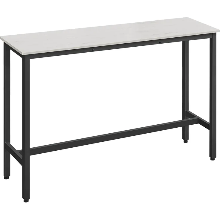 VASAGLE Bartisch, Küchentisch, Küchentresen, rechteckiger Stehtisch, Metallgestell, 40 x 140 x 90 cm, einfacher Aufbau, schmal, Industrie-Design, vintageweiß-tintenschwarz LBT140B73, Weiß, 140 cm
