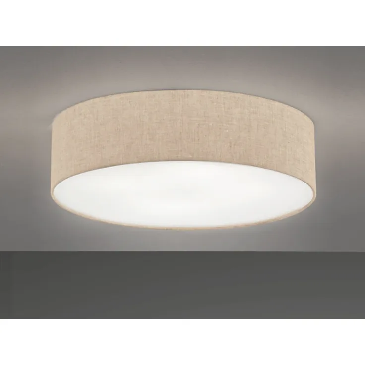 LED Deckenlampe rund groß mit Lampenschirm Leinen Beige, Ø 60cm