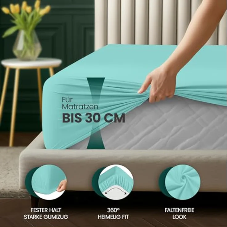 Utopia Bedding - Spannbettlaken 180x200 cm Bis 30 cm - Spa Blau - Gebürstete Mikrofaser Spannbetttuch - Oeko Tex Standard 100 – Bild 5