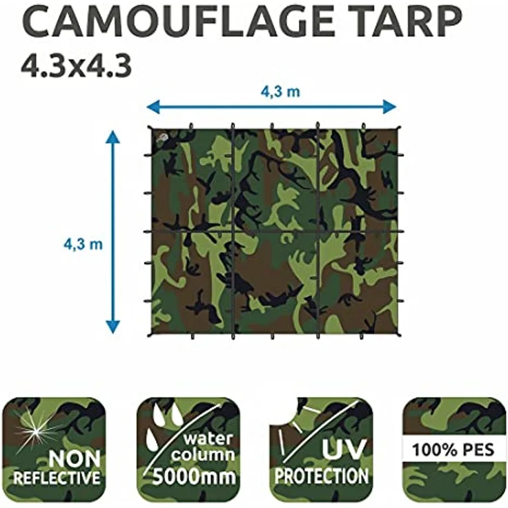 yourGEAR Sonnensegel yourGEAR Bushcraft Tarp 4,3x4,3 Regendach Sonnensegel 5000mm – Bild 3