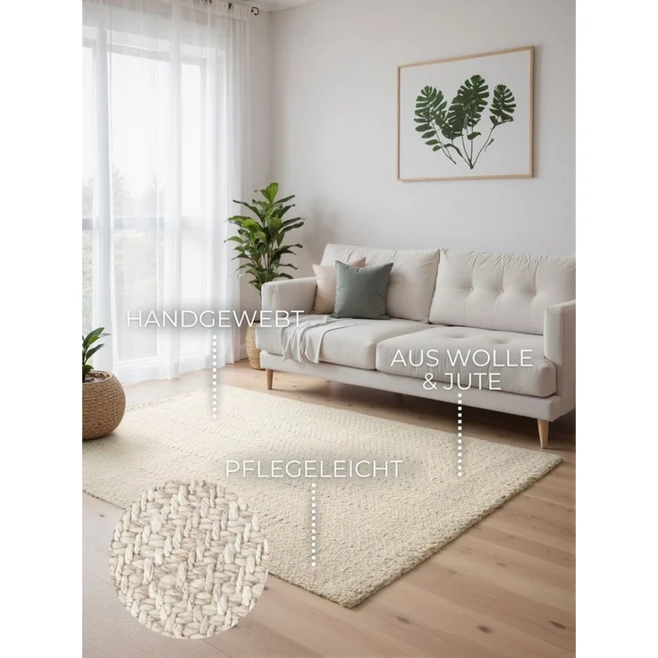 ELLE DECORATION Wollteppich Majoli, auch als Läufer, rechteckig, Höhe: 10 mm, Herringbone, Wolle, Jute, Natur, Wohnzimmer, Schlafzimmer, Boho,Skandi – Bild 2