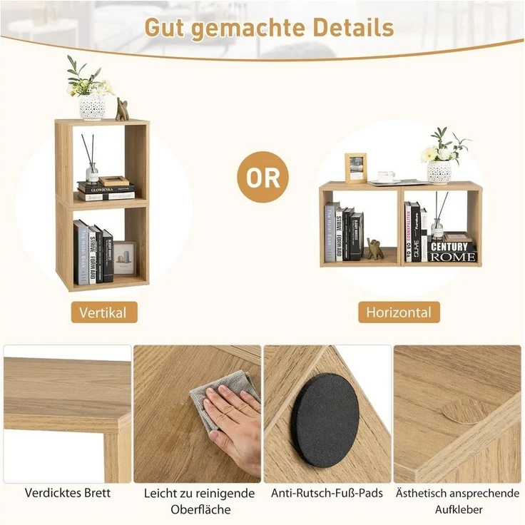 COSTWAY Bücherregal 2er Set Würfelregalen, 2-tlg, stapelbar, mit 2 Fächern – Bild 3