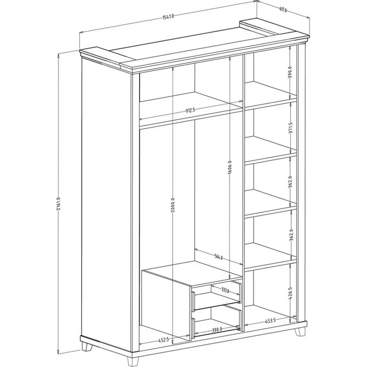 Kleiderschrank mit Spiegel Landhausstil EPSOM-83 in grün mit Lefkas Eiche Nb. 3 türig, B/H/T: ca. 154/216/62 cm – Bild 3