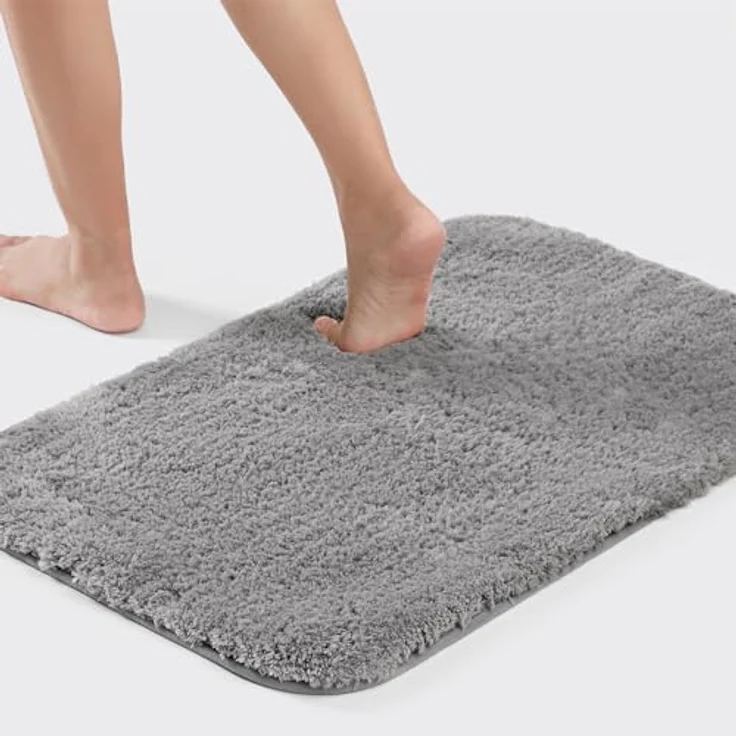 Good Nite Badezimmerteppich rutschfest Badvorleger Badematte Teppich Badezimmer Badteppich Grau 50x80 cm Bathroom Mat Maschinenwaschbar Saugfähig – Bild 2