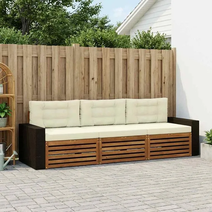 vidaXL Outdoor-Sofagarnitur 3 stk. Natur und Creme Polyester 3382973