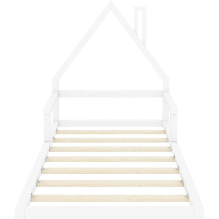 90×200 cm Kinderbett, Flachbett, Hausform, Kiefer massiv, einfache Form, Weiß, ohne Matratze – Bild 9