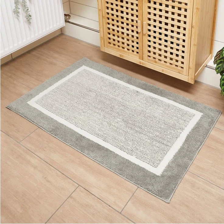 andiamo Badematte rutschfest Maui - Badezimmerteppich weich und flauschig - Duschvorleger für Badezimmer Badteppich rutschfest waschbar 60x100 cm Grau – Bild 1