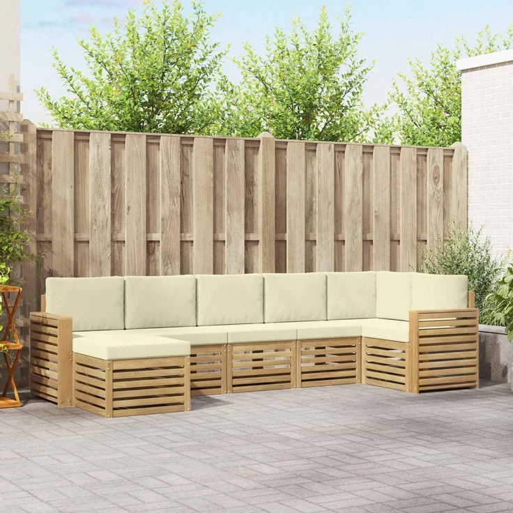 vidaXL Outdoor-Sofagarnitur 7 stk. 6-Sitzer Weiß und Creme 3392200 – Bild 1