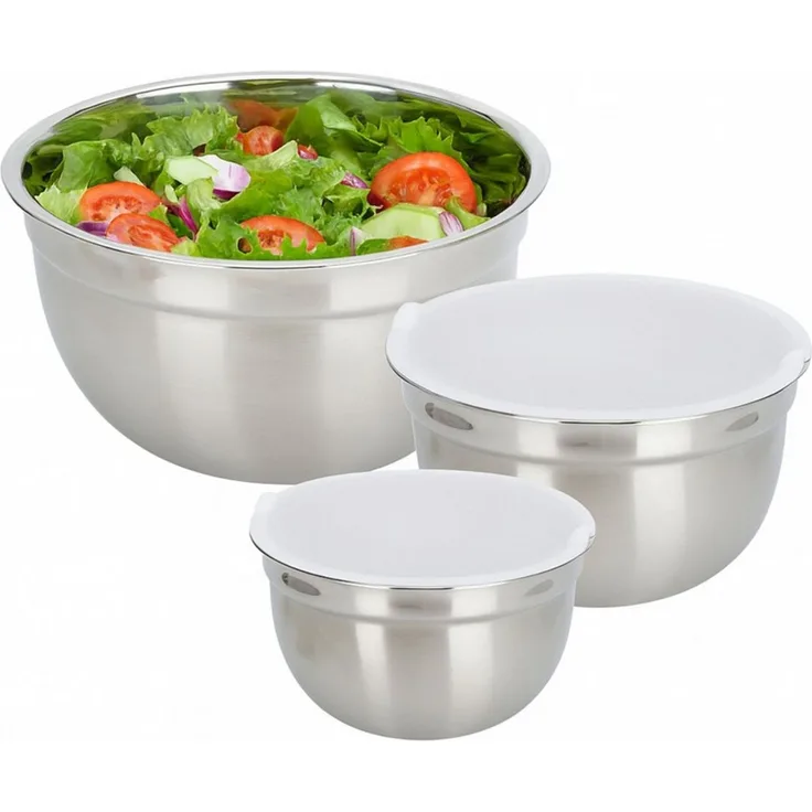 Koopman Schüssel Salatschüssel Rührschüssel Edelstahl 550/850/1350ml 3er Set, Edelstahl, (3-tlg), 3 Größen, Rostfrei, Inkl. Deckel, Langlebig