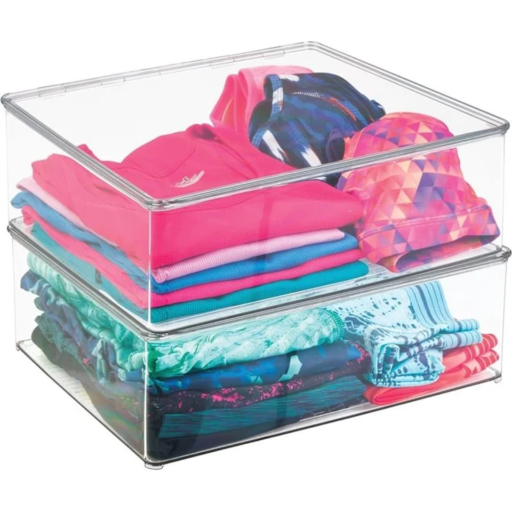 mDesign Wäschebox Kleiderkiste Aufbewahrung stapelbar Deckel 2er-Set Transparent – Bild 5