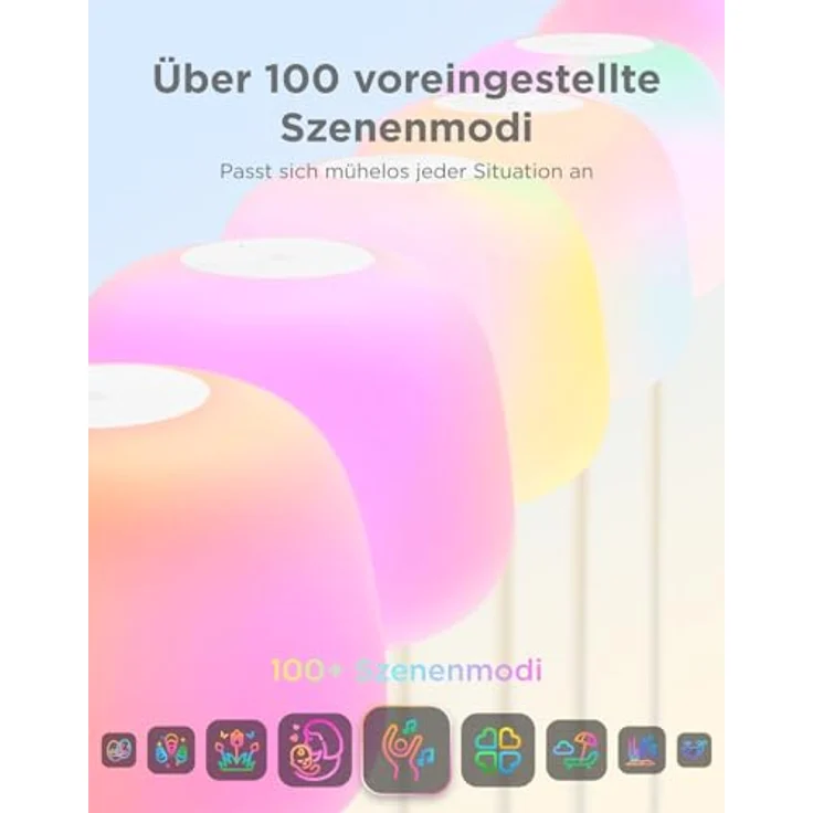 Govee Laterne Stehlampe LED RGBICWW, Dimmbar 1000K-10000K, 1400lm, Halo-Beleuchtung, 100 Szenen, Matter & Alexa Kompatibel, 160cm, Weiß Silikonkopf – Bild 4
