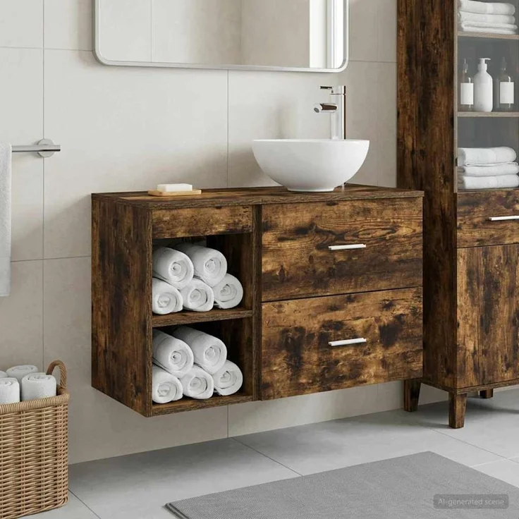 vidaXL Badezimmerschrank-Set 2 stk. Geräucherte Eiche 3403868 – Bild 1