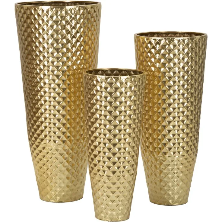 Dmora Set mit 3 Vasen Manara, Dekorationszubehör, Amphoren, Einrichtungszubehör, 48x48 h110 cm, Gold