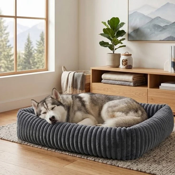 FEANDREA Hundebett, orthopädisches Hundekörbchen, Hundekissen waschbar, weiche Polsterung, 106 x 75 x 20 cm, grau – Bild 2