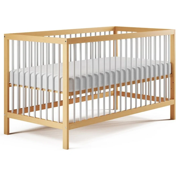 Babybett Kinderbett Gitterbett 60x120 & 70x140 cm höhenverstellbar & herausnehmbare Sprossen, optional mit Schublade und Matratze | 70x140 cm Buchenholz Natur-weiß sehr stabil Made in Europe – Bild 2
