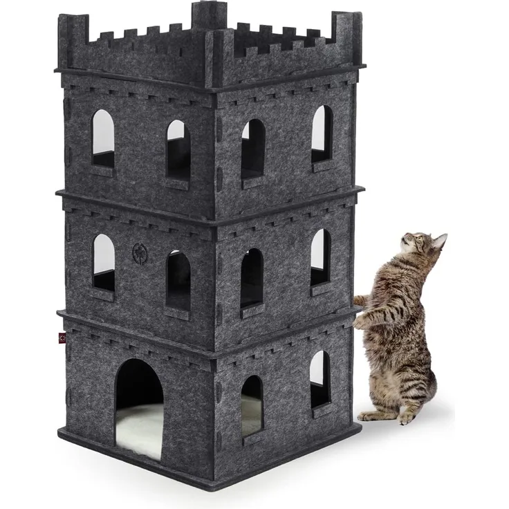 Canadian Cat Company Tierhaus Premium Katzenburg Filz "Felty Fort" Katzenhaus, Erdgeschoss + 2 Etagen inkl. XXL Flauschkissen