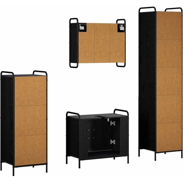 vidaXL Badezimmerschrank-Set 4 stk. Schwarz Eichen-Optik 3444615 – Bild 8