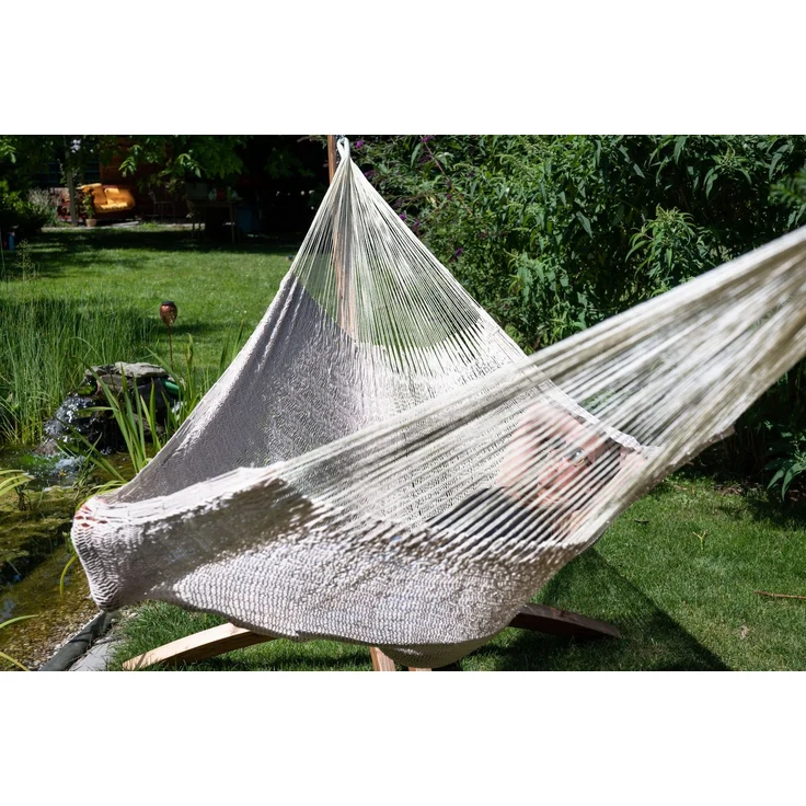 MacaMex Mexikanische Netzhängematte Mammut natur XL Baumwolle extra robust natur / beige MA-00160 – Bild 2
