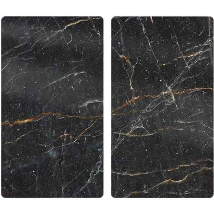 Allstar Glasabdeckplatten Marmor, 2er Set, rutschfeste Herdabdeckung für Glaskeramikkochfelder in Marmor-Optik, praktische Arbeitsflächenerweiterung in der Küche, Gehärtetes Glas, 30 x 52cm, Schwarz – Bild 2