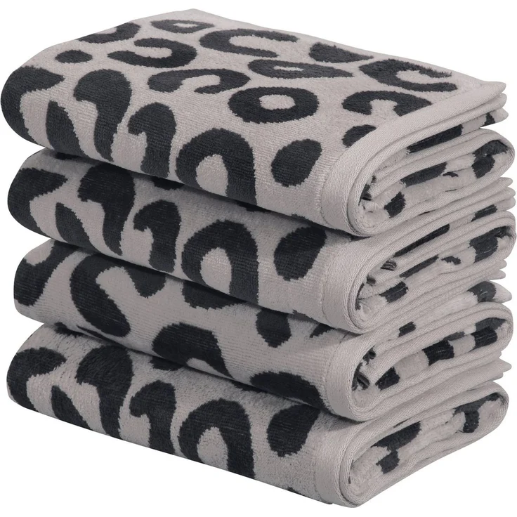 OTTO home Handtuch Set Anna Leopardenmuster, 4-tlg Handtuch-Set, 50x100cm, 100% Baumwolle, Frottiervelours (Set, 4-St), Handtücher, weich, saugstark, modern, Leo, Animal Print – Bild 1