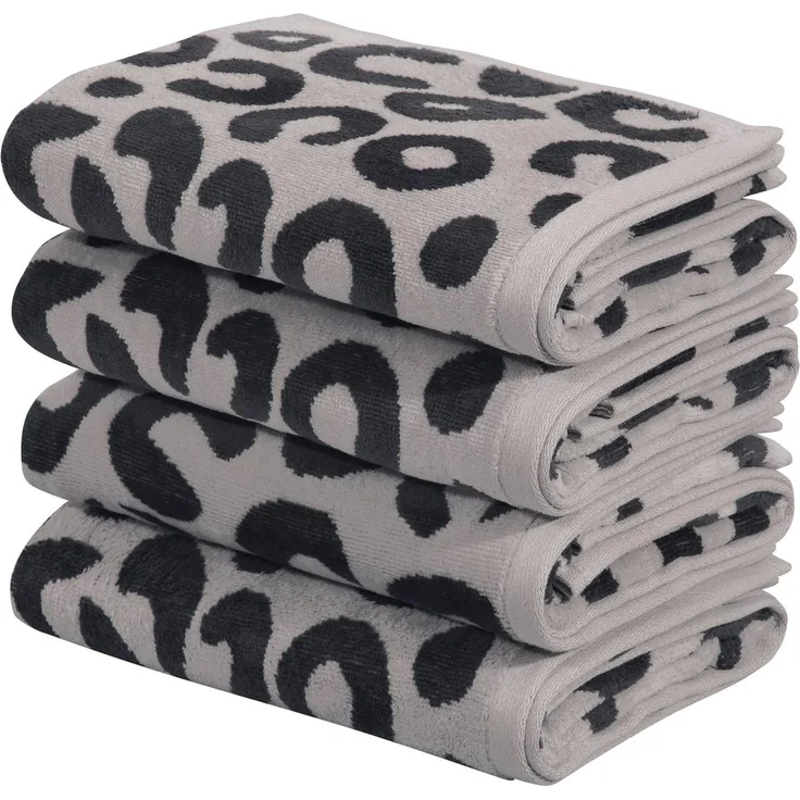 OTTO home Handtuch Set Anna Leopardenmuster, 4-tlg Handtuch-Set, 50x100cm, 100% Baumwolle, Frottiervelours (Set, 4-St), Handtücher, weich, saugstark, modern, Leo, Animal Print
