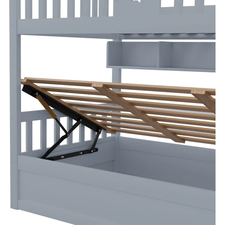 ZUBALIYA Bettgestell für Matratzen 253 x 95 x 151 cm, Bettgestell aus Holz, als Schlafplatz für Schlafzimmer und Gästezimmer, Grau – Bild 10