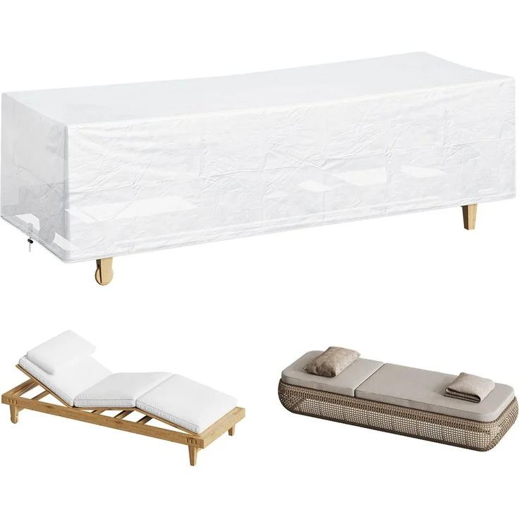 WOLTU Schutzhülle Gartenliege Sonnenliege, 218 x 77 x 55 cm, Abdeckung für Gartenmöbel, Abdeckhaube aus PE, Plane UV-Beständig wasserabweisend Winterfest reißfest, Transparent – Bild 1