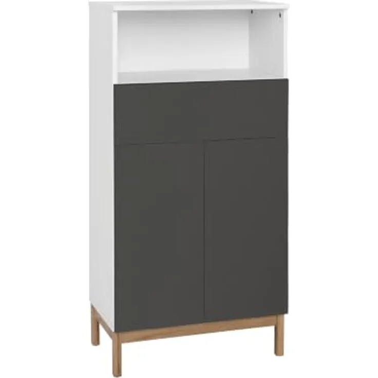 Mirza Midi-Schrank aus Spanplatte, 2 Türen, 1 Schublade, Weiß/Anthrazit/Eicheoptik (BxTxH) 60x35x121 cm