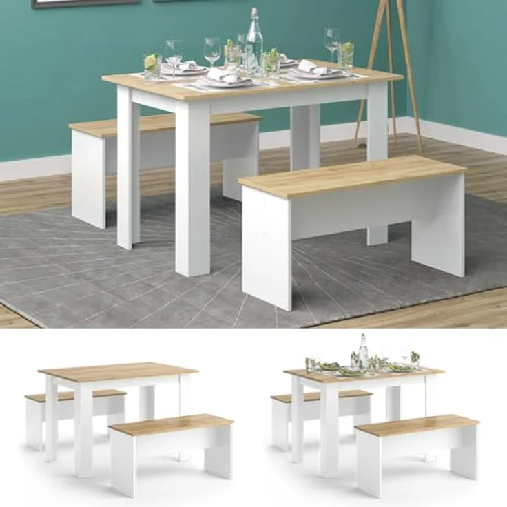 Vicco Eckbankgruppe 'Sentio', Weiß, Esszimmer mit Tisch und 2 Bänken, Holzwerkstoff, 112x73x73.6 cm – Bild 2
