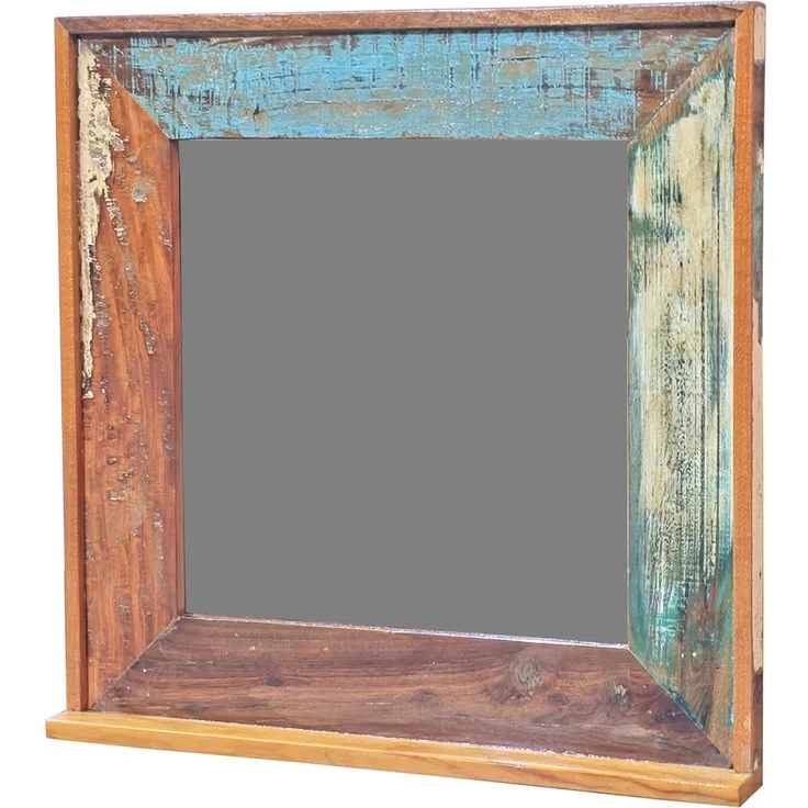 Badspiegel 70x70cm 'Hawkins' recyceltes Altholz mehrfarbig lackiert