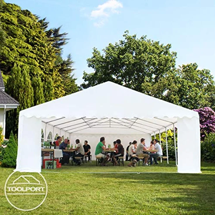 TOOLPORT Festzelt Partyzelt 6x6 m Premium, PVC Plane 750 N, 100% wasserdicht, weiß, mit Bodenrahmen – Bild 3
