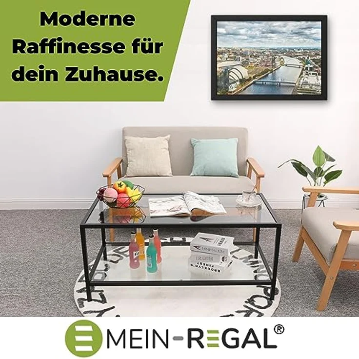 Mein-Regal Couchtisch Glasgow aus Metall mit Glasoberfläche und Ablagefach Schwarz – Bild 8