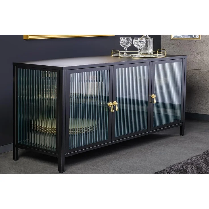 riess-ambiente Sideboard AMSTERDAM 105cm schwarz / transparent / gold (Einzelartikel, 1 St), Wohnzimmer · Sicherheitsglas · Metall · Kommode · Modern Design – Bild 2