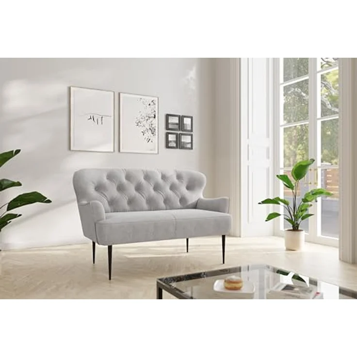 CAVADORE 2-Sitzer Küchensofa Amba, Trendige Sitzbank für Küche oder Esszimmer / 153 x 97 x 87 / Flachgewebe: Hellgrau – Bild 3