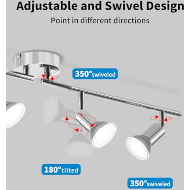 LVWIT Deckenleuchte LED Spotleuchte 4 Flammig GU10 Modern Chrom Deckenspot Schwenkbar 350° Drehbar Küchelampe Spot Strahler Decke Wohnzimmer Schlafzimmer Deckenstrahler (Ohne Leuchenmittel) – Bild 3