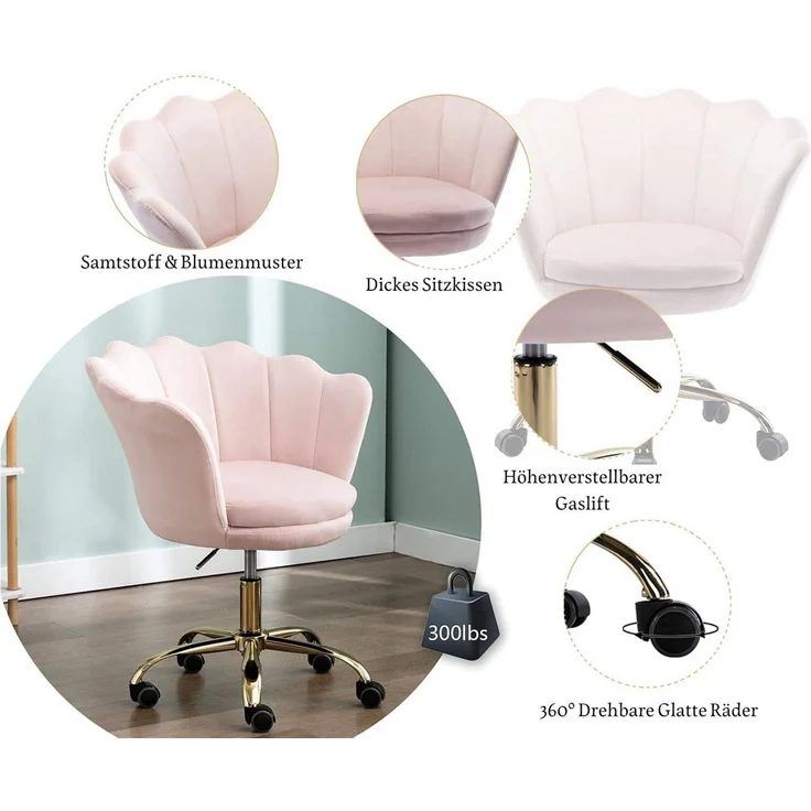 WAHSON OFFICE CHAIRS Loungesessel Bürostuhl Kunstfell Drehstuhl mit Rollen – Bild 4