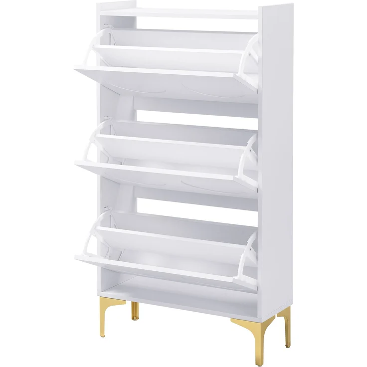 Schuhschrank aus MDF mit Klappfächern, 63x24x120 cm, Weiß – Bild 6