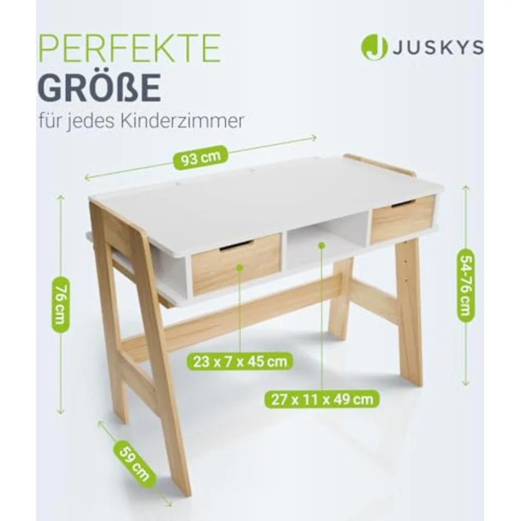 Juskys Kinder Schreibtisch Fietje - höhenverstellbar, 2 Schubladen, robustes Material, kratzfest, viel Stauraum - Kinderschreibtisch aus Holz – Bild 4