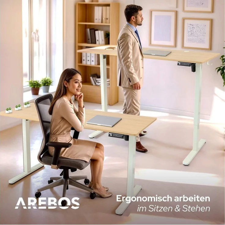 Arebos Schreibtisch Computer-Bürotisch 140 x 60 cm, elektrisch Memory-Funktion, 72-118 cm höhenverstellbar, Hebekapazität: 50 kg – Bild 3