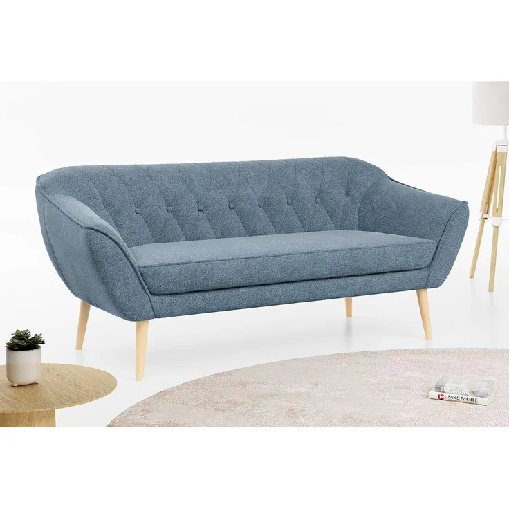 Sofa, Skandinavischer Stil, Holzbeine - PIRS - 3 Sitzer - Blau - Stoff