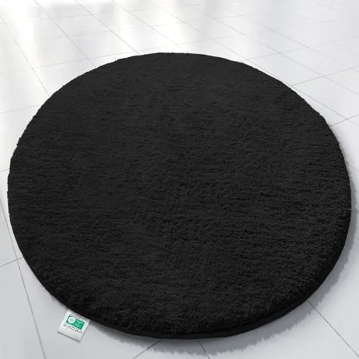 Floordirekt Badematte Sky, Rund, Flauschiger Badteppich mit 30 mm hohem Flor, Rutschfest und waschbar, Schadstoffgeprüft, Schwarz, 120 cm – Bild 5