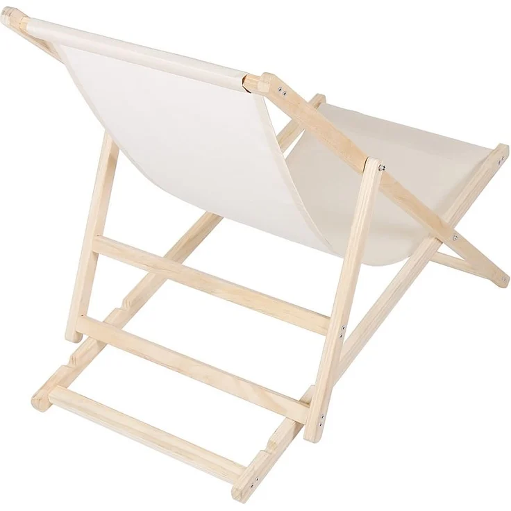 Sonnenliege Beige Strandmöbel Campingstuhl Holz klappbar Faltsitz Balkonsessel – Bild 2