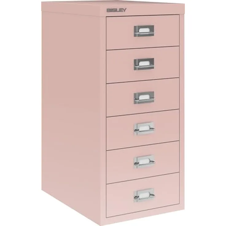Bisley Multidrawer Schubladenschrank aus Metall mit 6 Schubladen DIN A4 ohne Sockel - Farbe: Pastellpink, L296-620