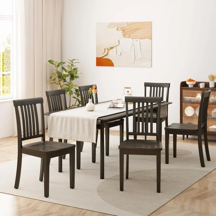 MALOL Esszimmerstühle 6er Set, Holzstühle aus massivem Gummibaumholz, Küchenstühle aus Holz für Esszimmer, Küche und Wohnzimmer, mit hoher Spindellehne im Landhausstil, Dunkelbraun