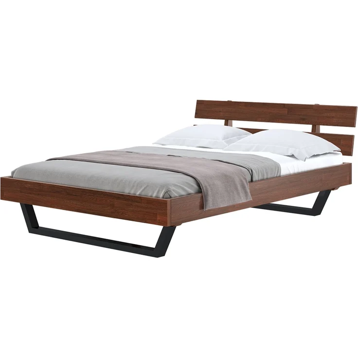 skølm 'Alver' Bett 140x200 cm, Bettgestell, natur geölt, Massivholzbett aus Eiche mit Metallkufen, Walnuss Optik, Bettkopf 2 Streben – Bild 12