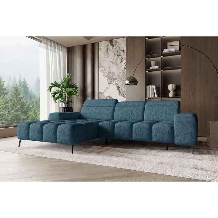 99rooms Milano Ecksofa Chenille APHRODITE Pazifik Links mit Sitztiefenverstellung