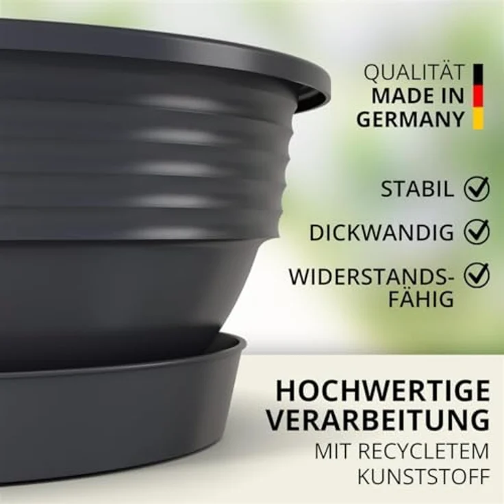 Plastard Pflanzschale 3er, 5er Set Blumenschale verschied. Größen Pflanzgefäß aus Kunststoff (Set, 3 St, Pflanzschale mit Untersetzer), UV-beständig, witterungsbeständig, Optionale Drainagelöcher – Bild 6
