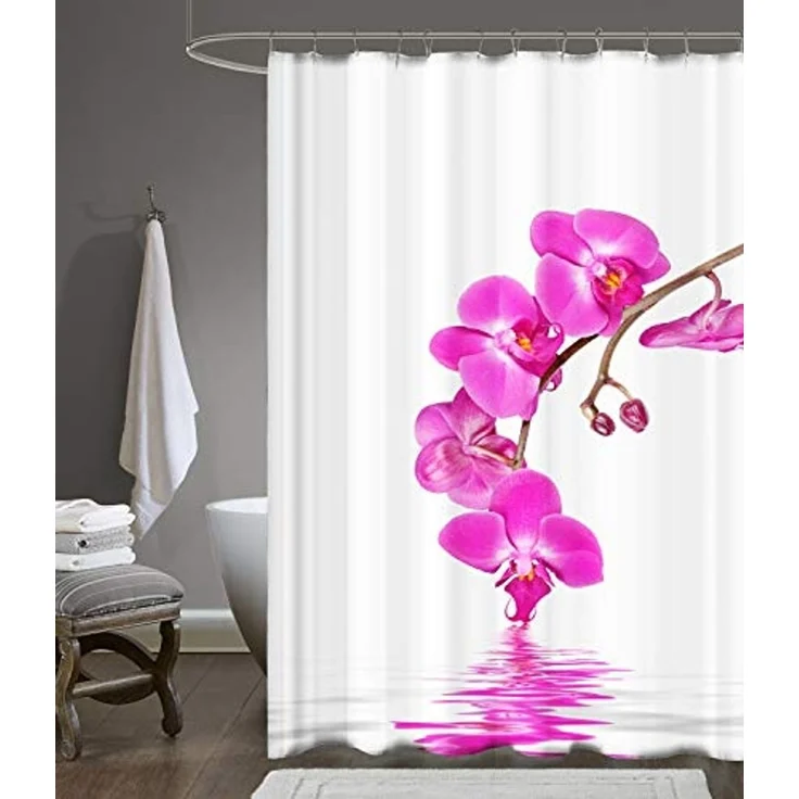 Ekershop Duschvorhang Textil Digitaldruck ORCHIDEEN für Duschstange Breite 120 cm (inkl. Ringe), Höhe 200 cm, wasserabweisend, waschbar, bügelbar – Bild 5